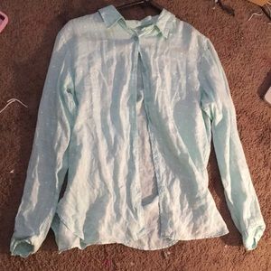 Blue dress shirt with white polka dots